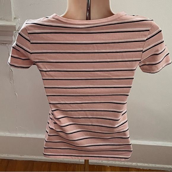 H&M striped pink black white cotton T-shirt, size XS summer basic vacation - Picture 2 of 11